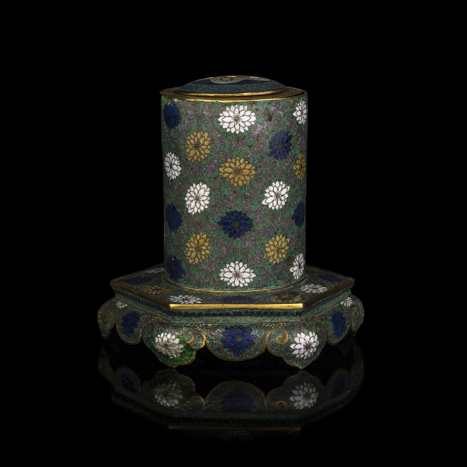 A Chinese Cloisonné Enamel Flower Holder, Huacha