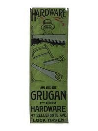 A 'See Grugan for Hardware' Painted Sheet Metal Advertising Sign