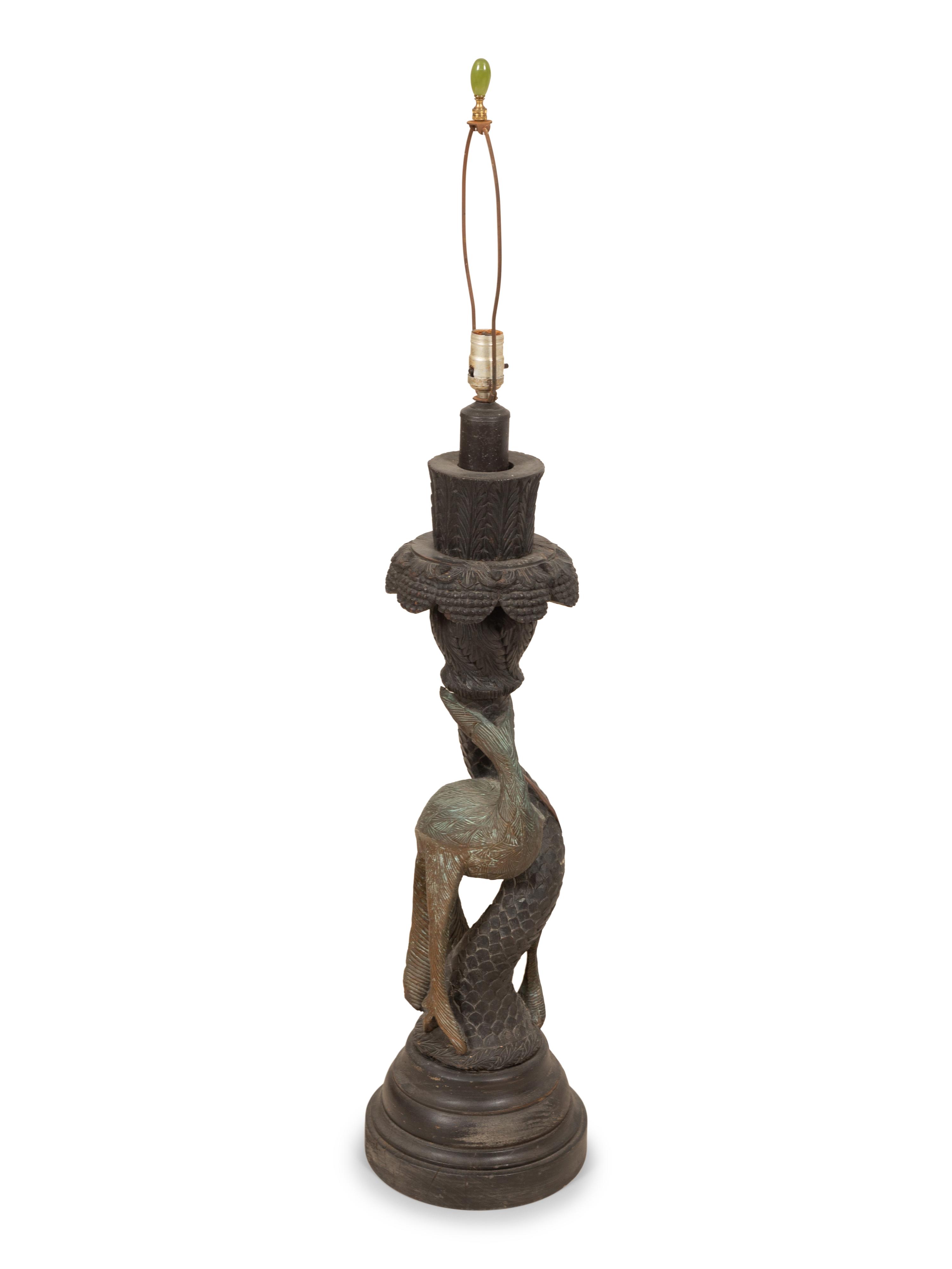 A Goa Carved Wood Table Lamp Base