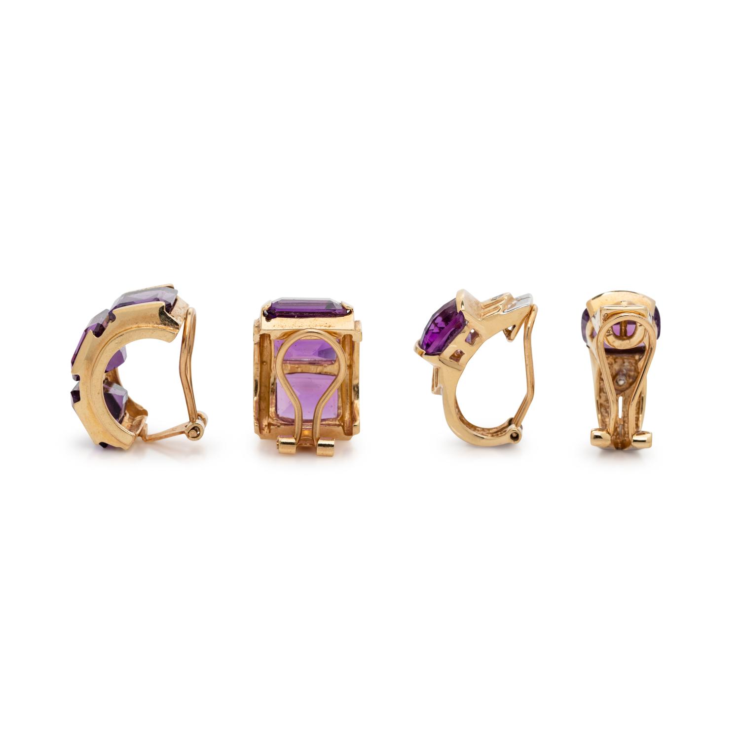 COLLECTION OF GOLD AND AMETHYST EARCLIPS