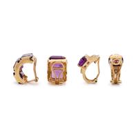 COLLECTION OF GOLD AND AMETHYST EARCLIPS