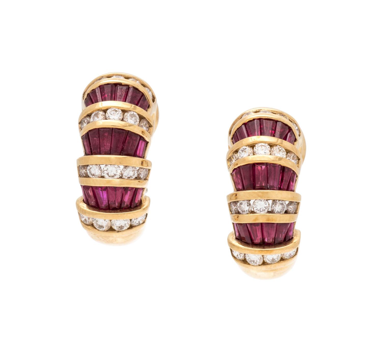 CHARLES KRYPELL, RUBY AND DIAMOND EARCLIPS