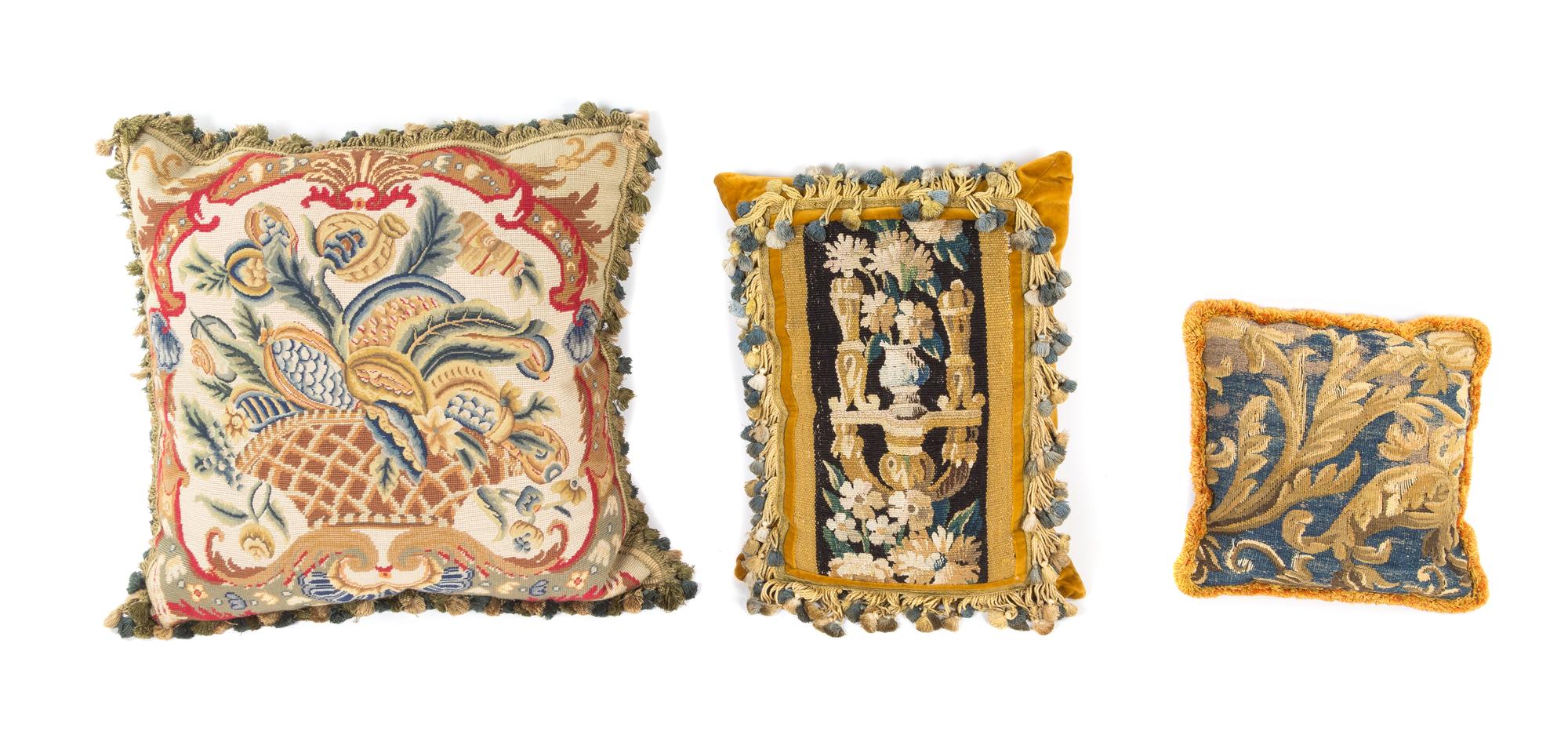 A Group of Flemish Tapestry Pillows Largest 21 1/2 x 21 1/2 inches.