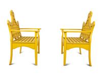 Two Yellow Painted Wood Garden Benches — 20TH CENTURY