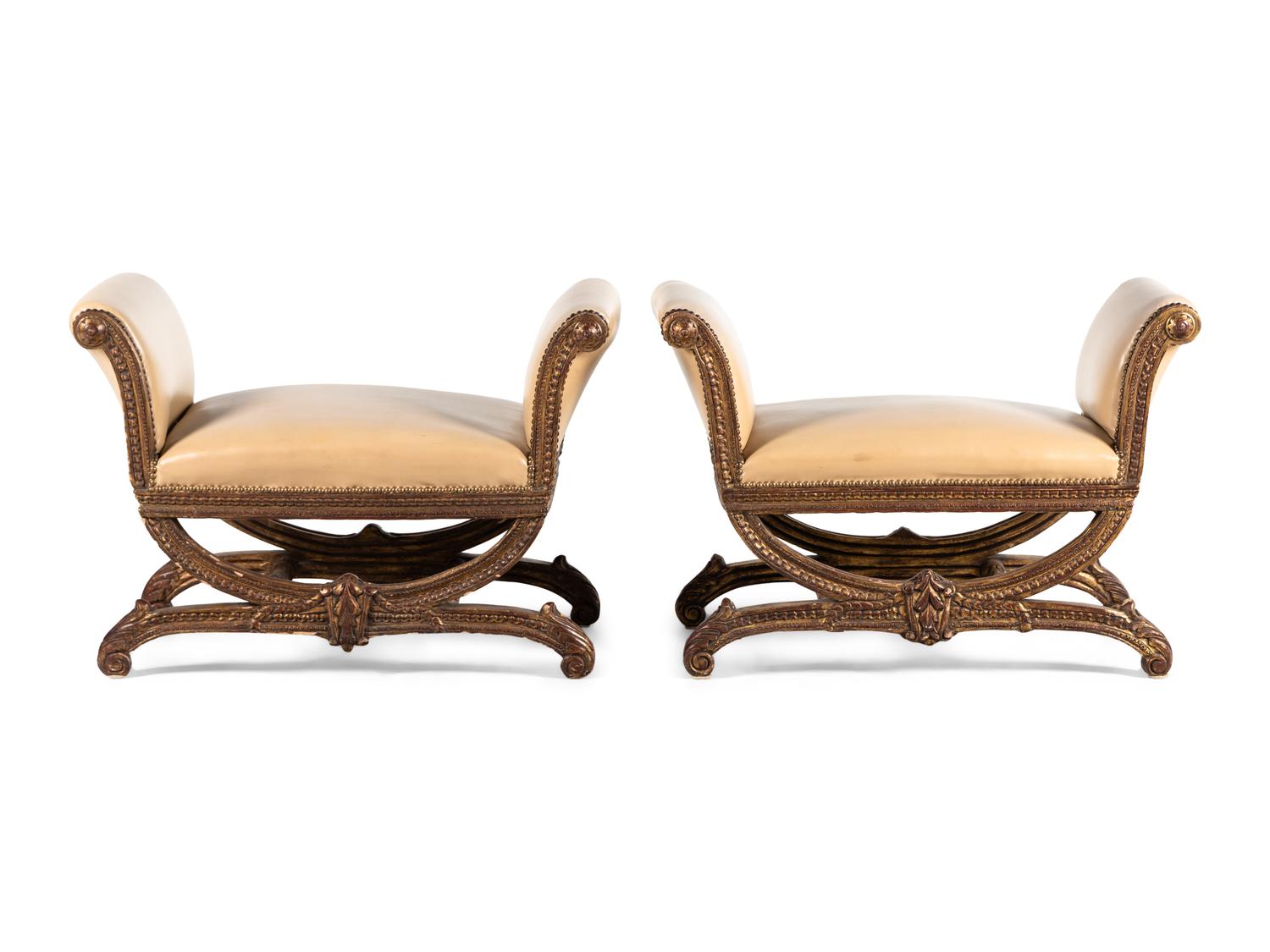 A Pair of Italian Giltwood Curule Window Seats