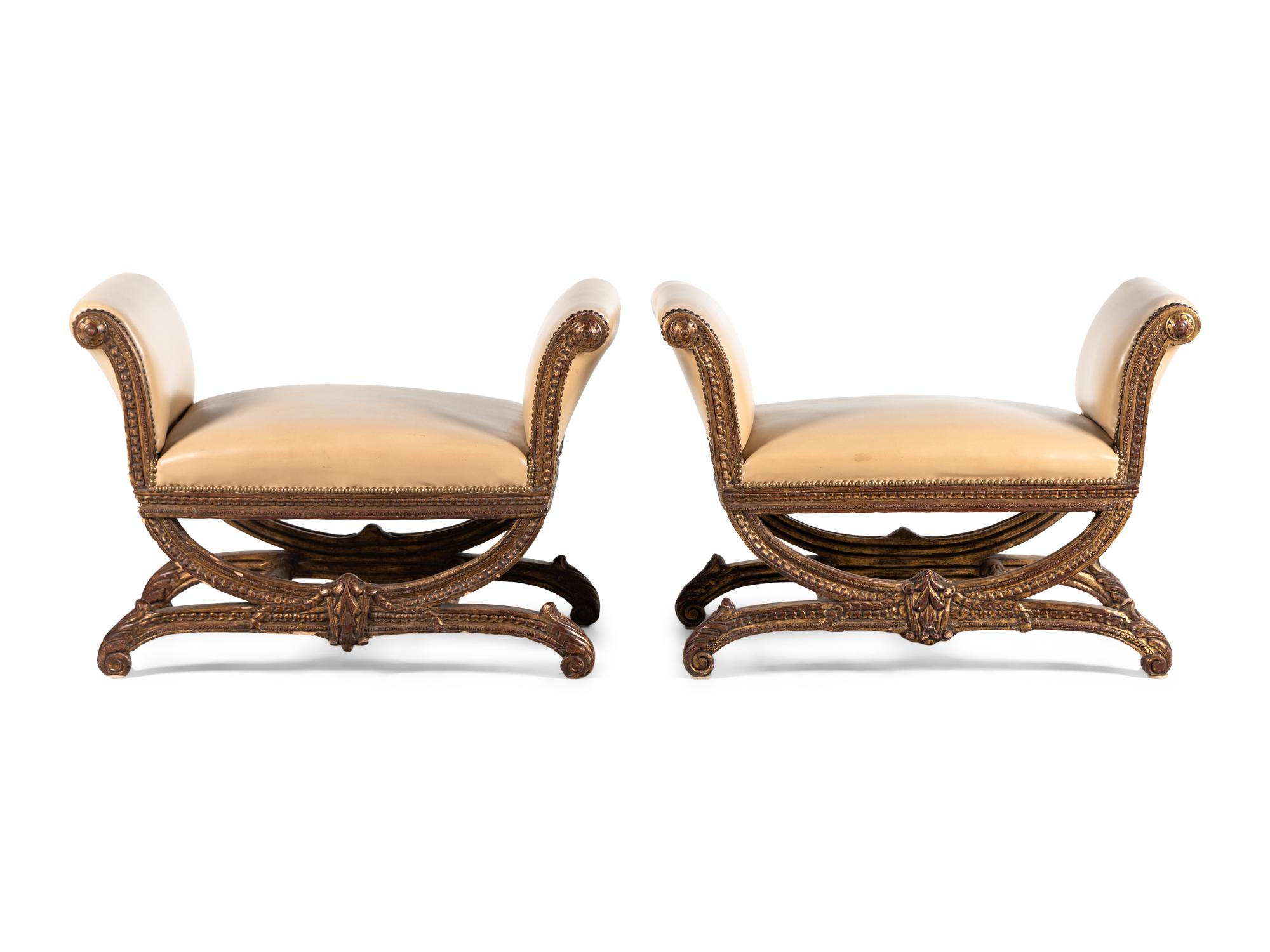 A Pair of Italian Giltwood Curule Window Seats