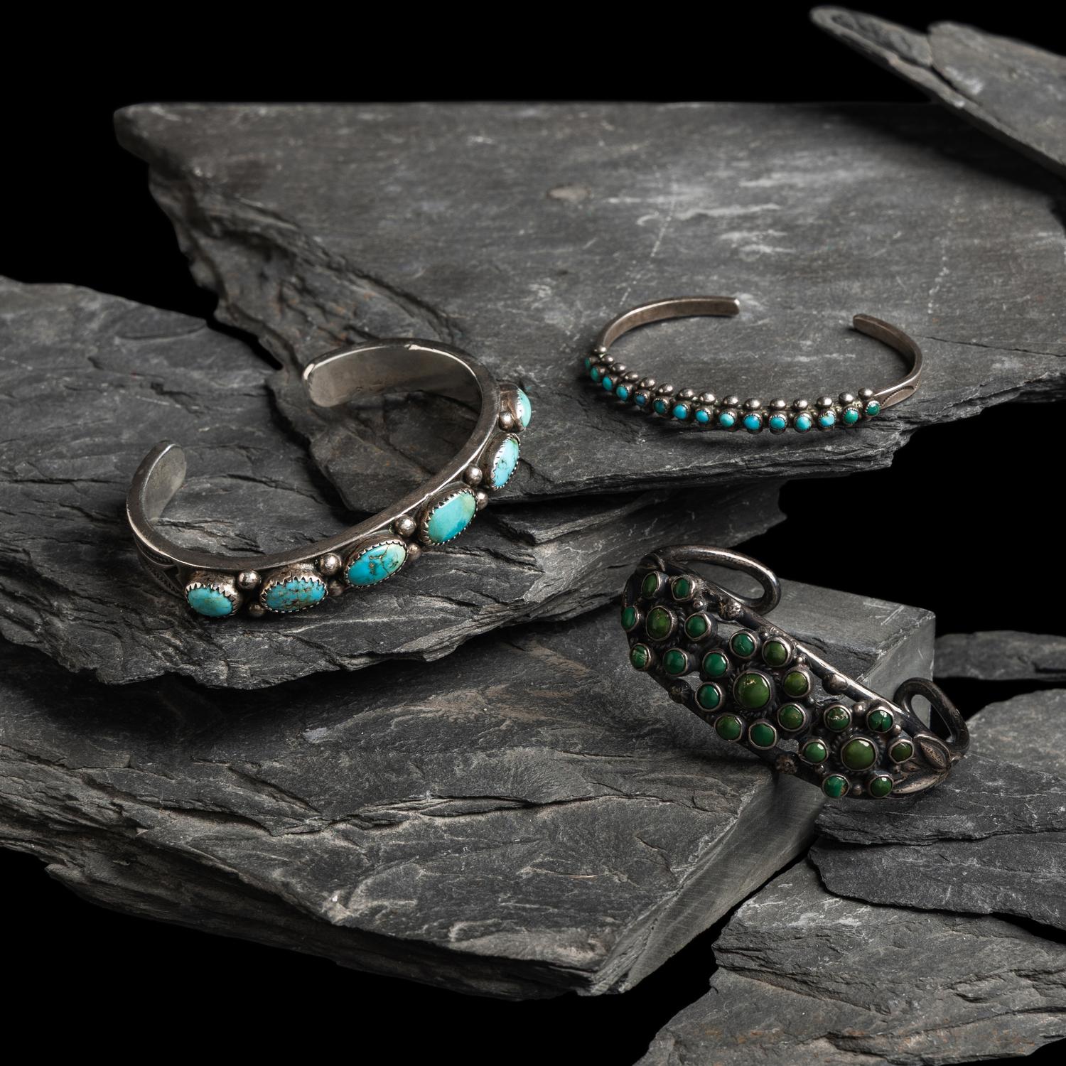 Navajo Silver and Turquoise Cuff Bracelets