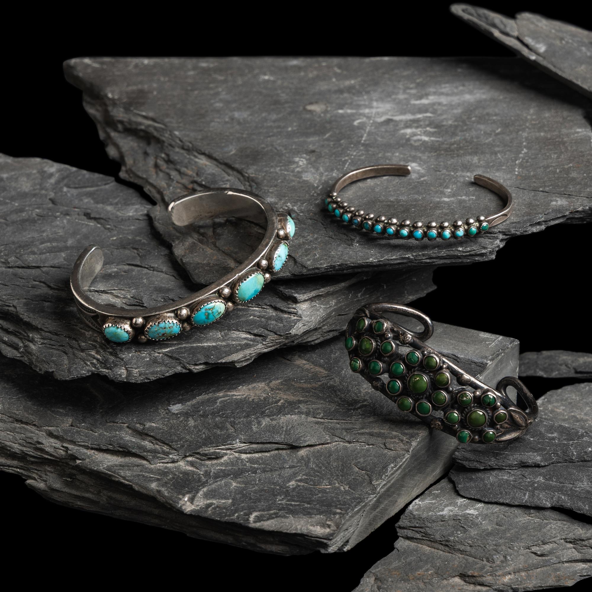 Navajo Silver and Turquoise Cuff Bracelets