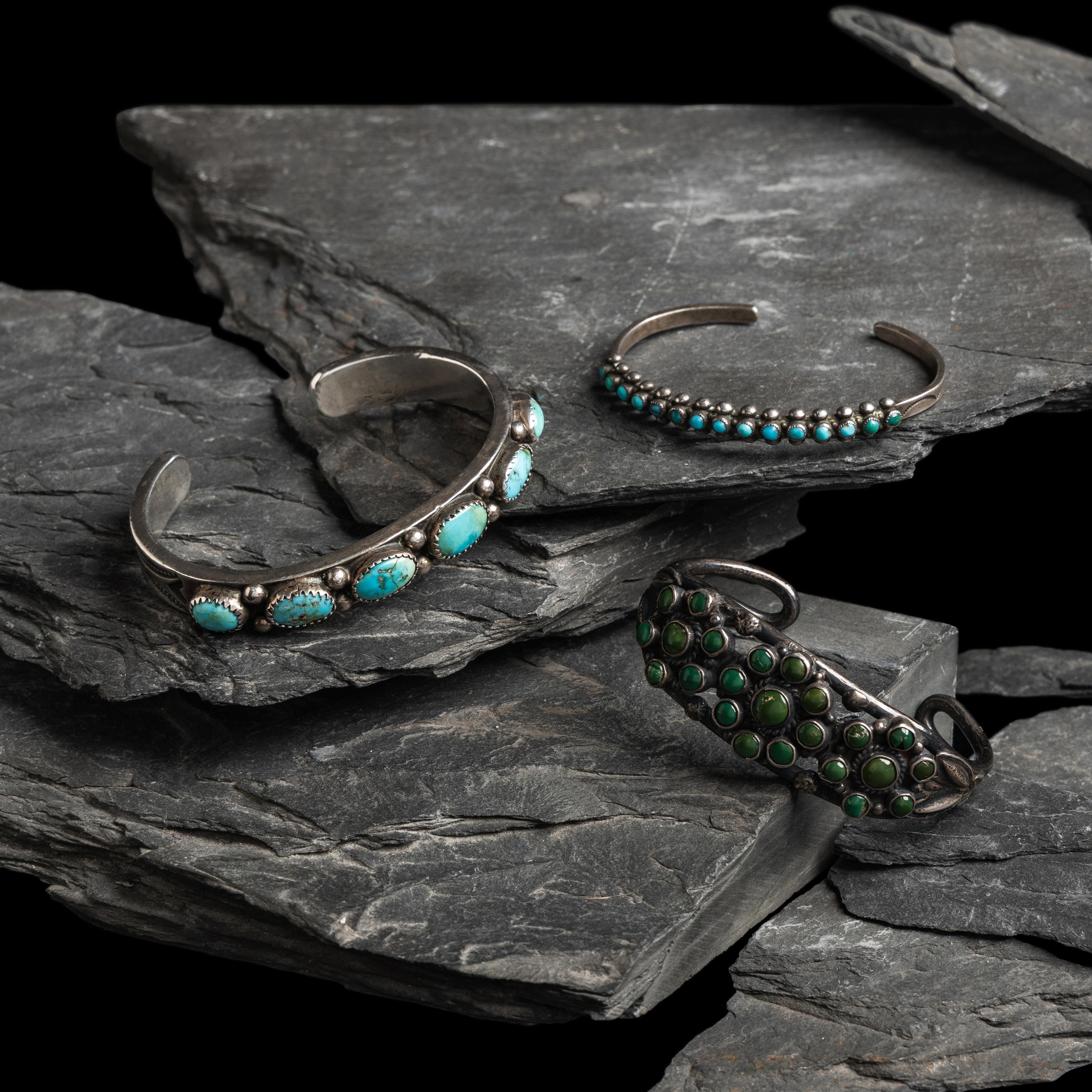 Navajo Silver and Turquoise Cuff Bracelets