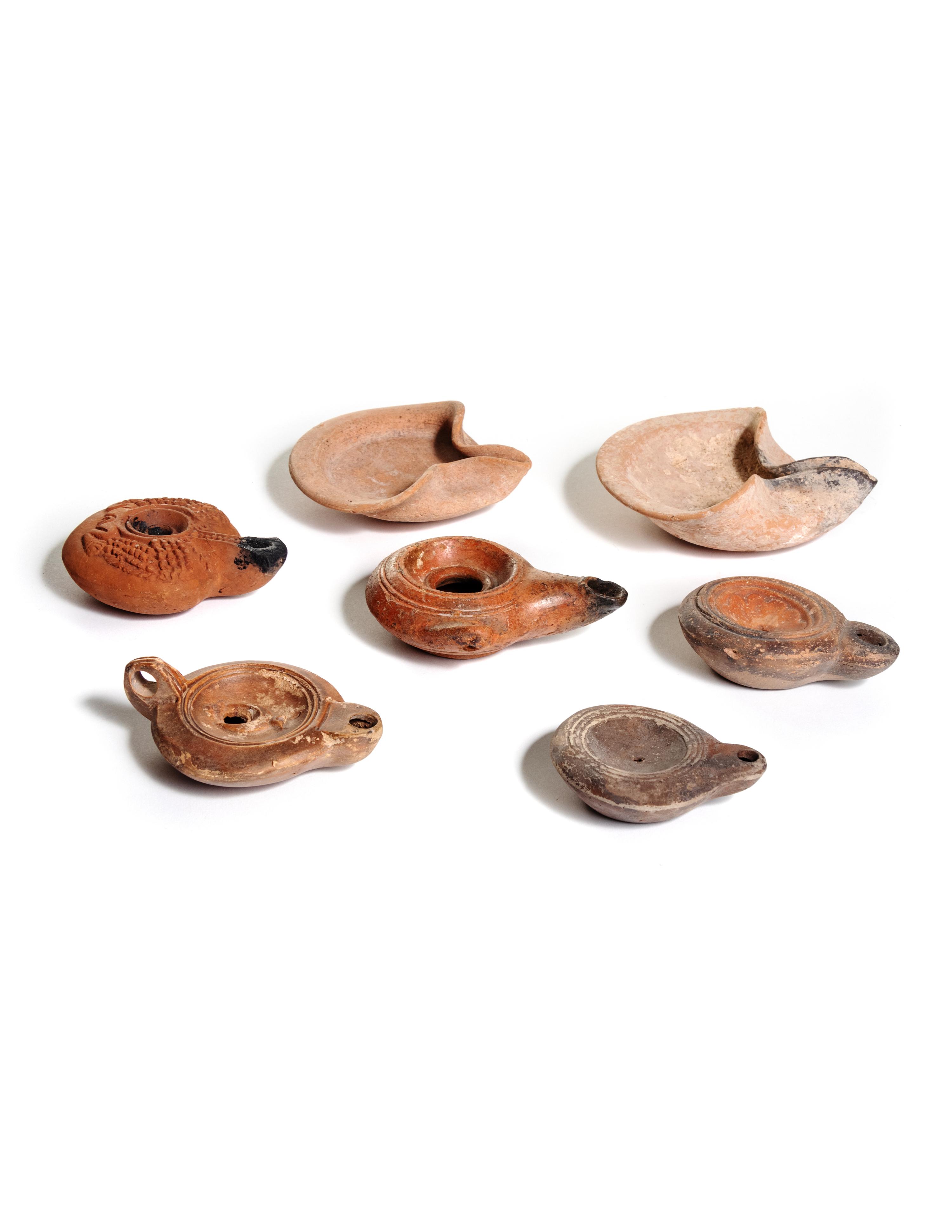 Five Roman Molded Terra Cotta Oil Lamps