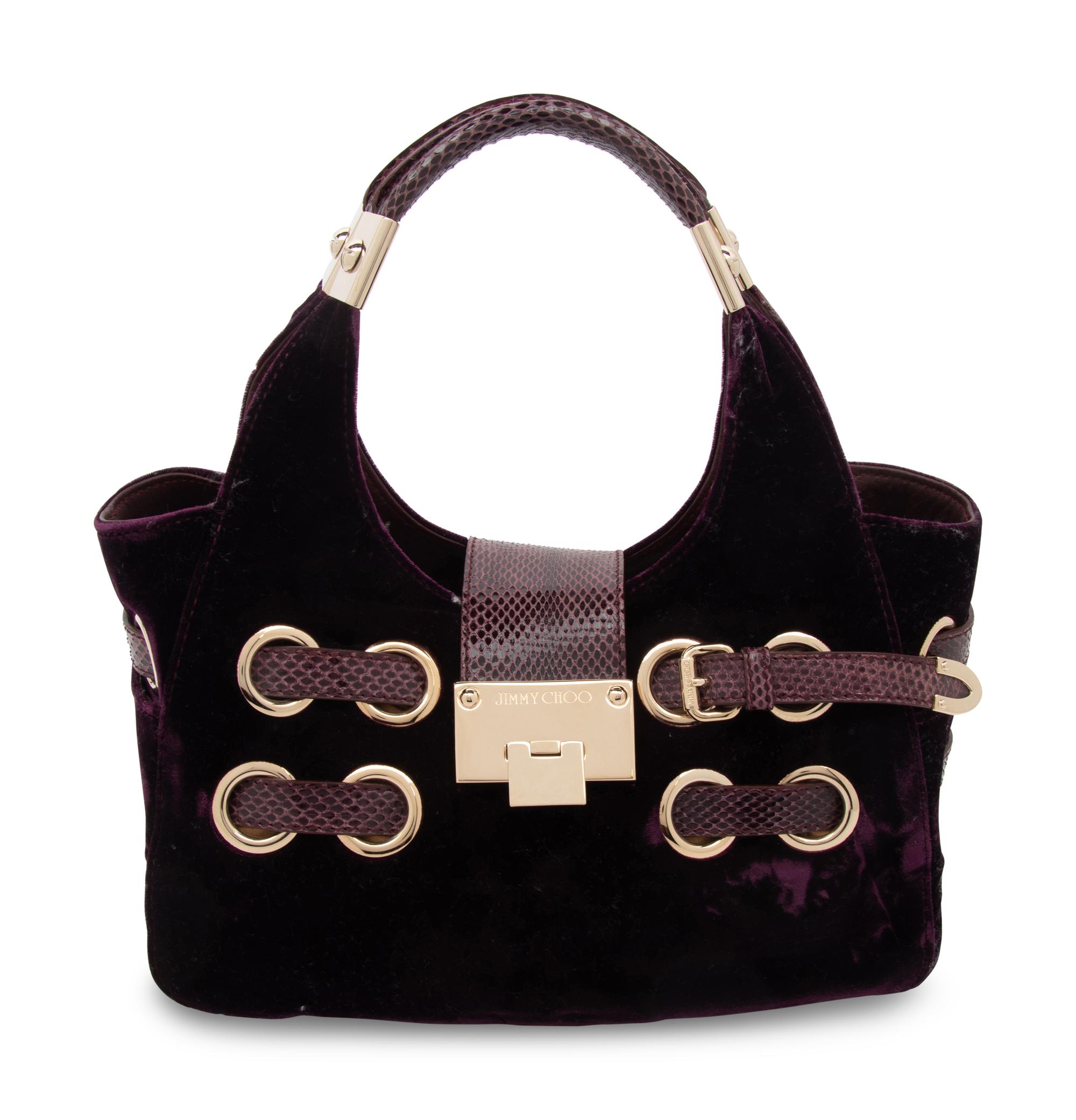 Jimmy Choo, Purple Velvet & Snakeskin Handbag