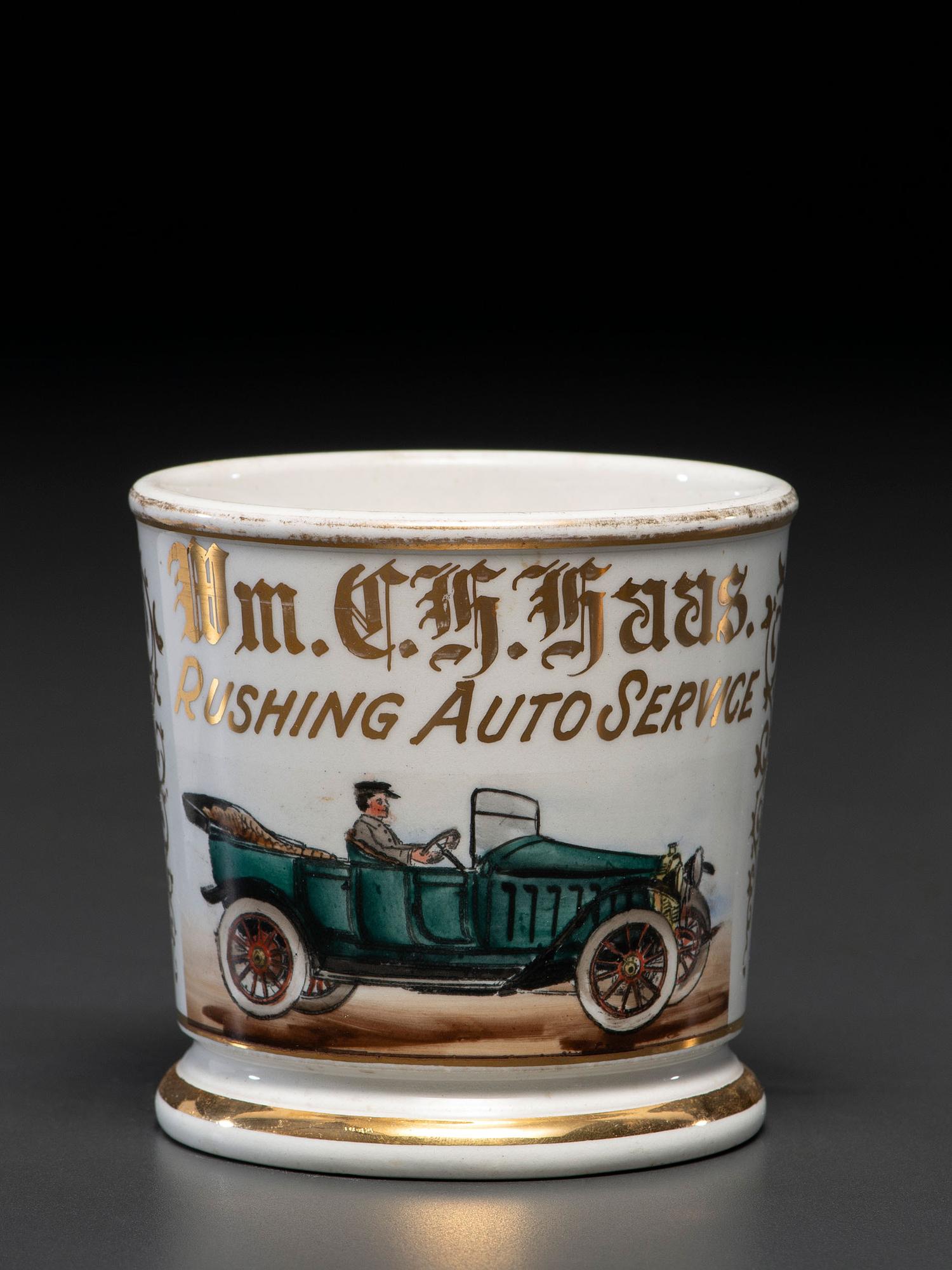 An Automobile Service Worker's Porcelain Occupational Shaving Mug
