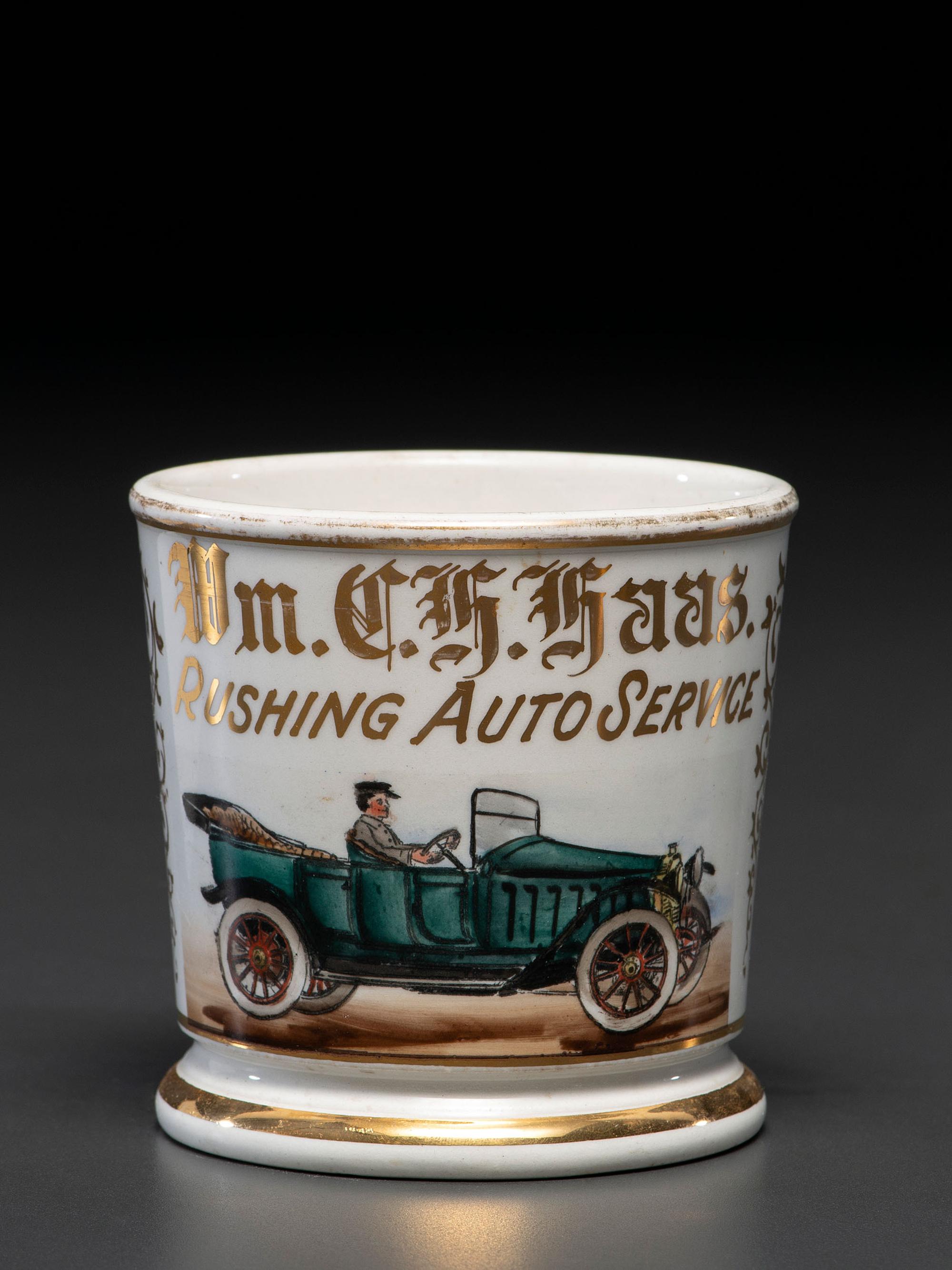 An Automobile Service Worker's Porcelain Occupational Shaving Mug