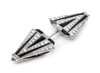 An Art Deco Platinum, White Gold, Diamond and Onyx Convertible Dress Clips/Jabot, 16.70 dwts.