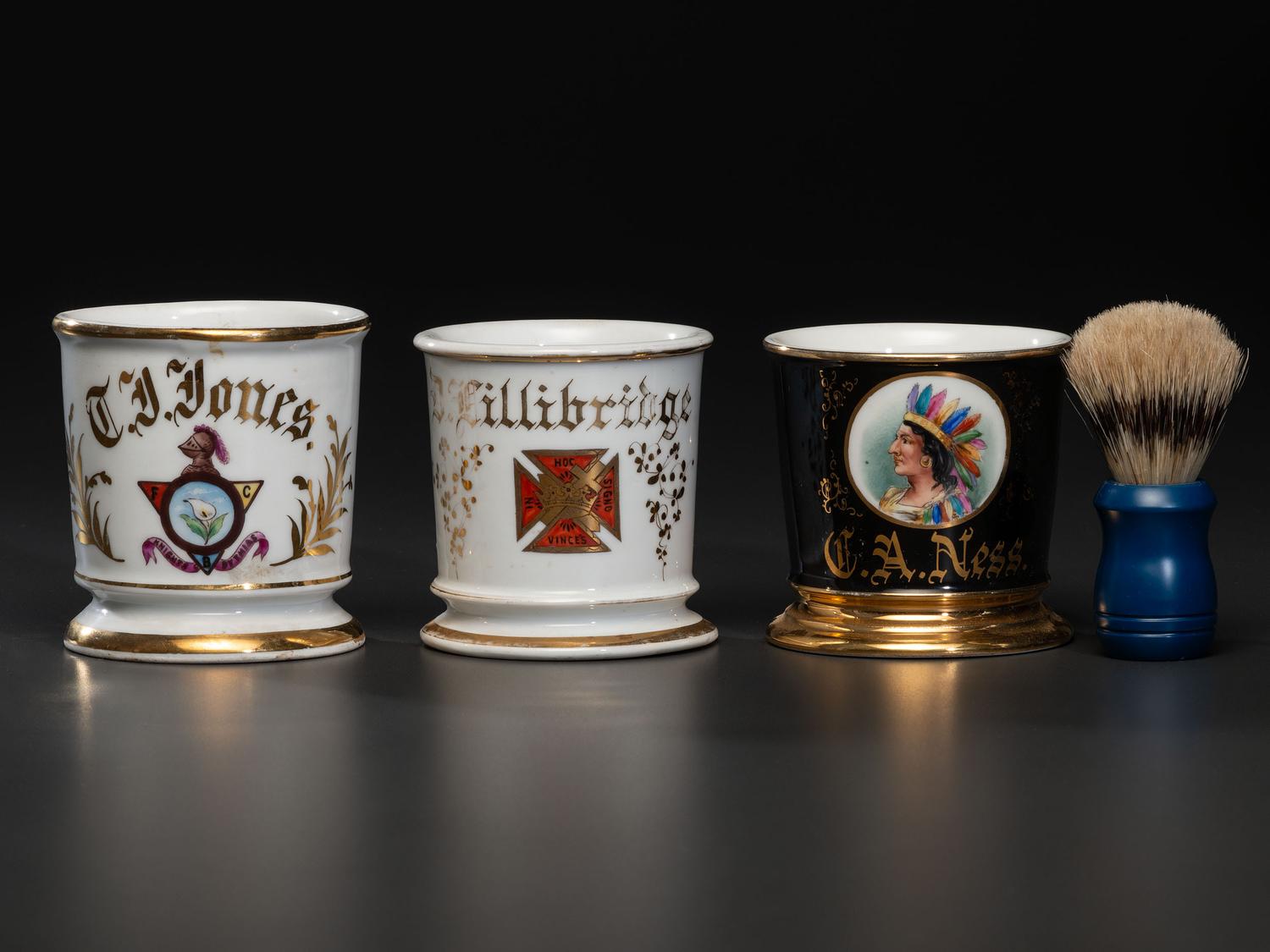 Three Fraternal Porcelain Shaving Mugs