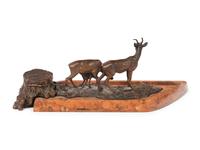 A Continental Bronze and Carved Hardstone Standish
