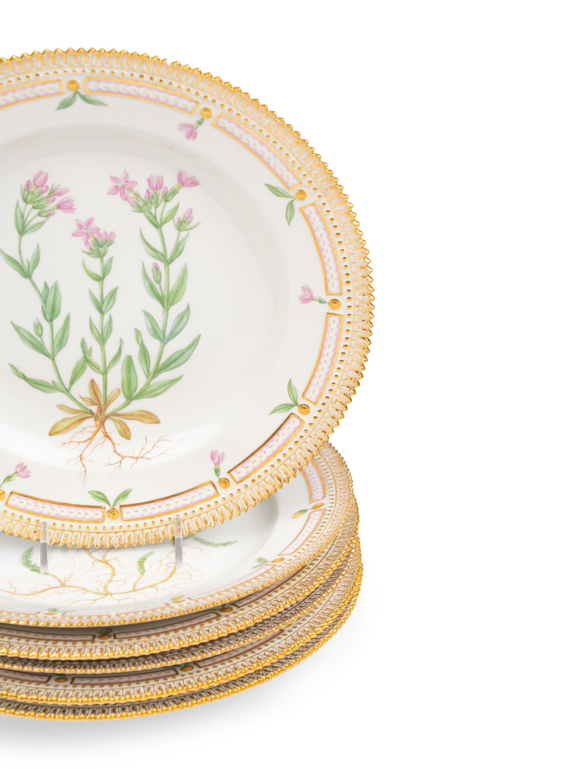 A Set of Twelve Royal Copenhagen Flora Danica Dinner Plates