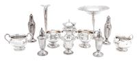 A Collection of Weighted Silver Articles, Various Makers, comprising 1 footed tazza, 1 bud vase, 1 cigarette urn, 2 pairs of salt and p