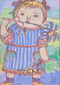 Miné Okubo (American, 1912-2001) — Girl in Striped Dress