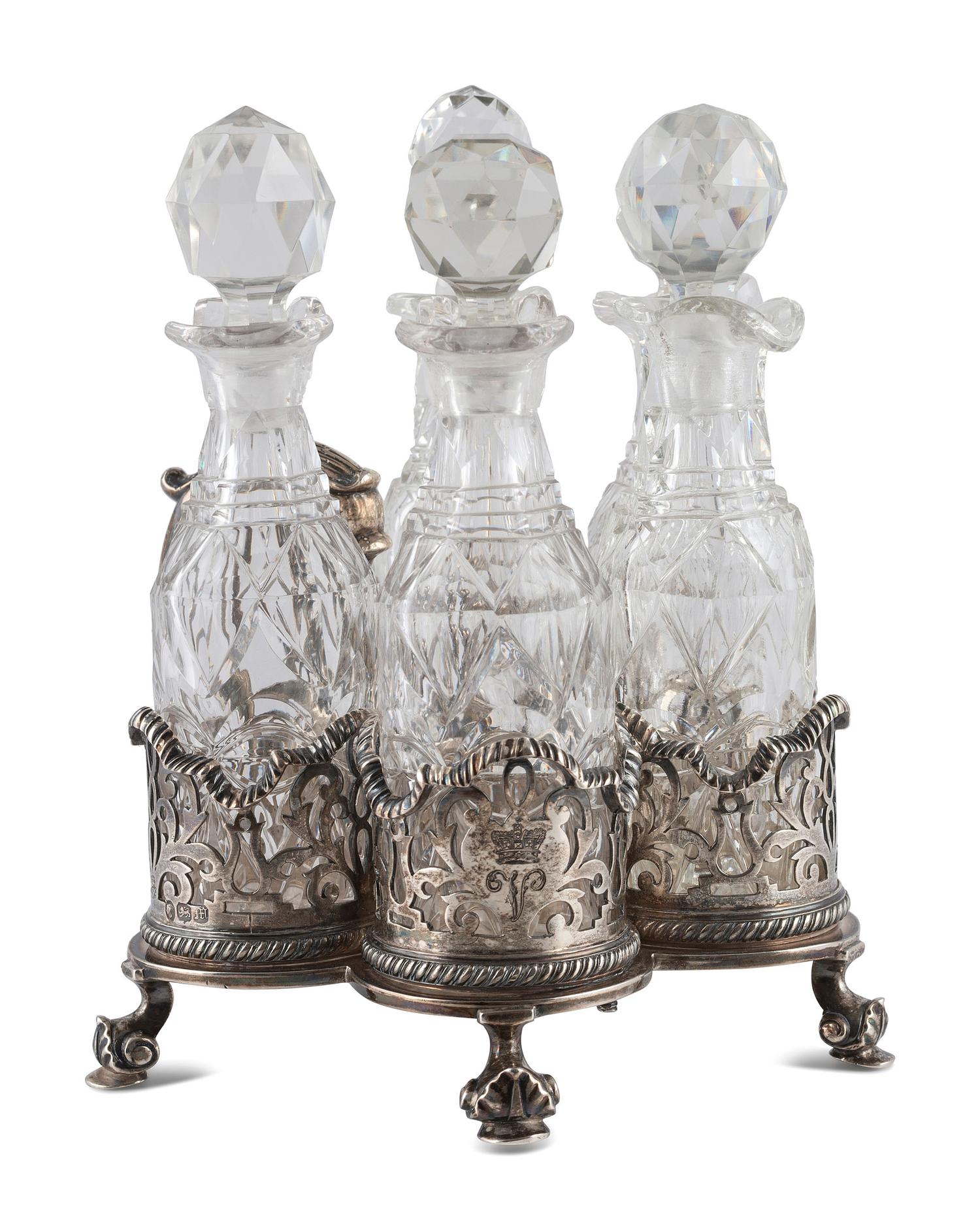 A Victorian Silver Five-Bottle Cruet Frame