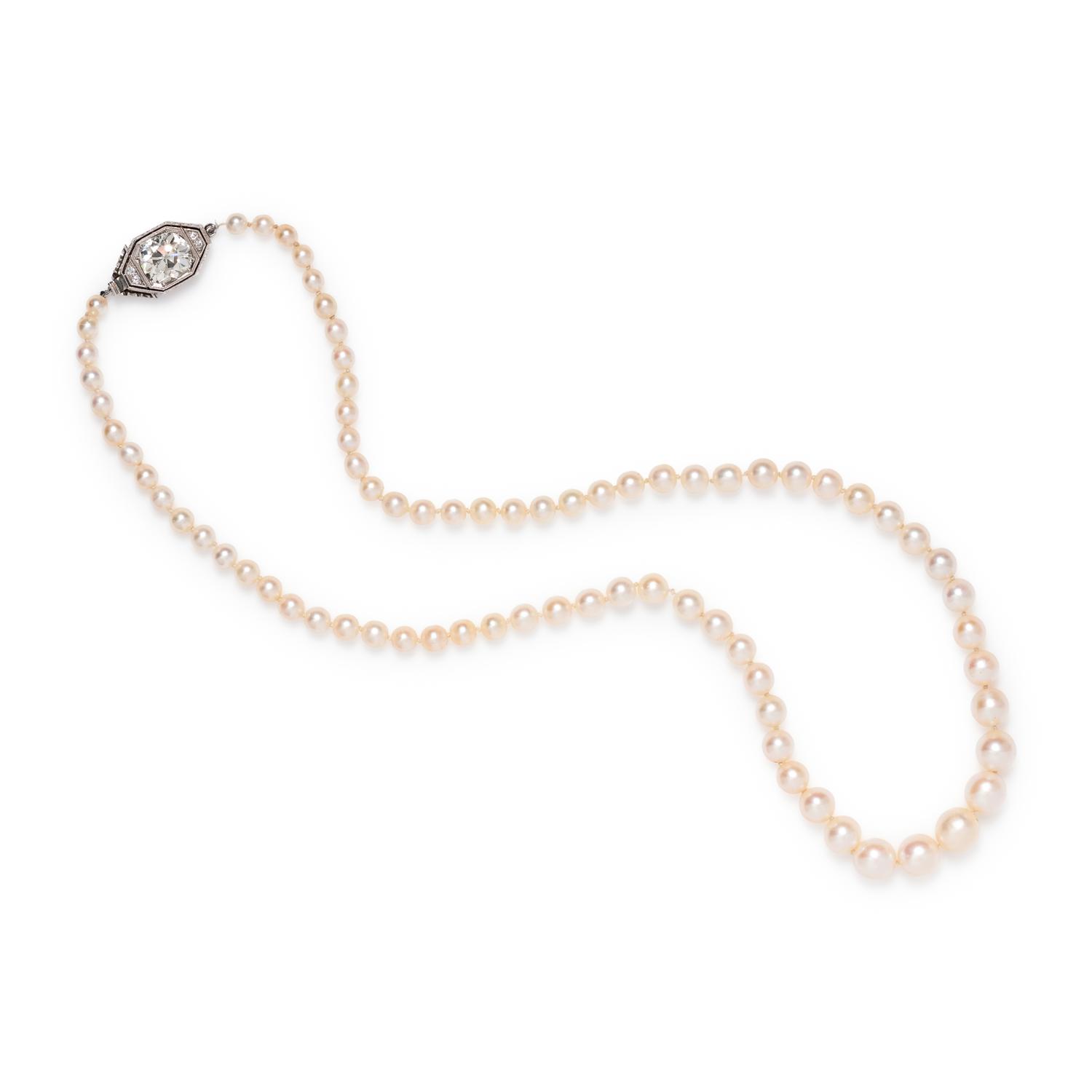 NATURAL PEARL AND DIAMOND NECKLACE