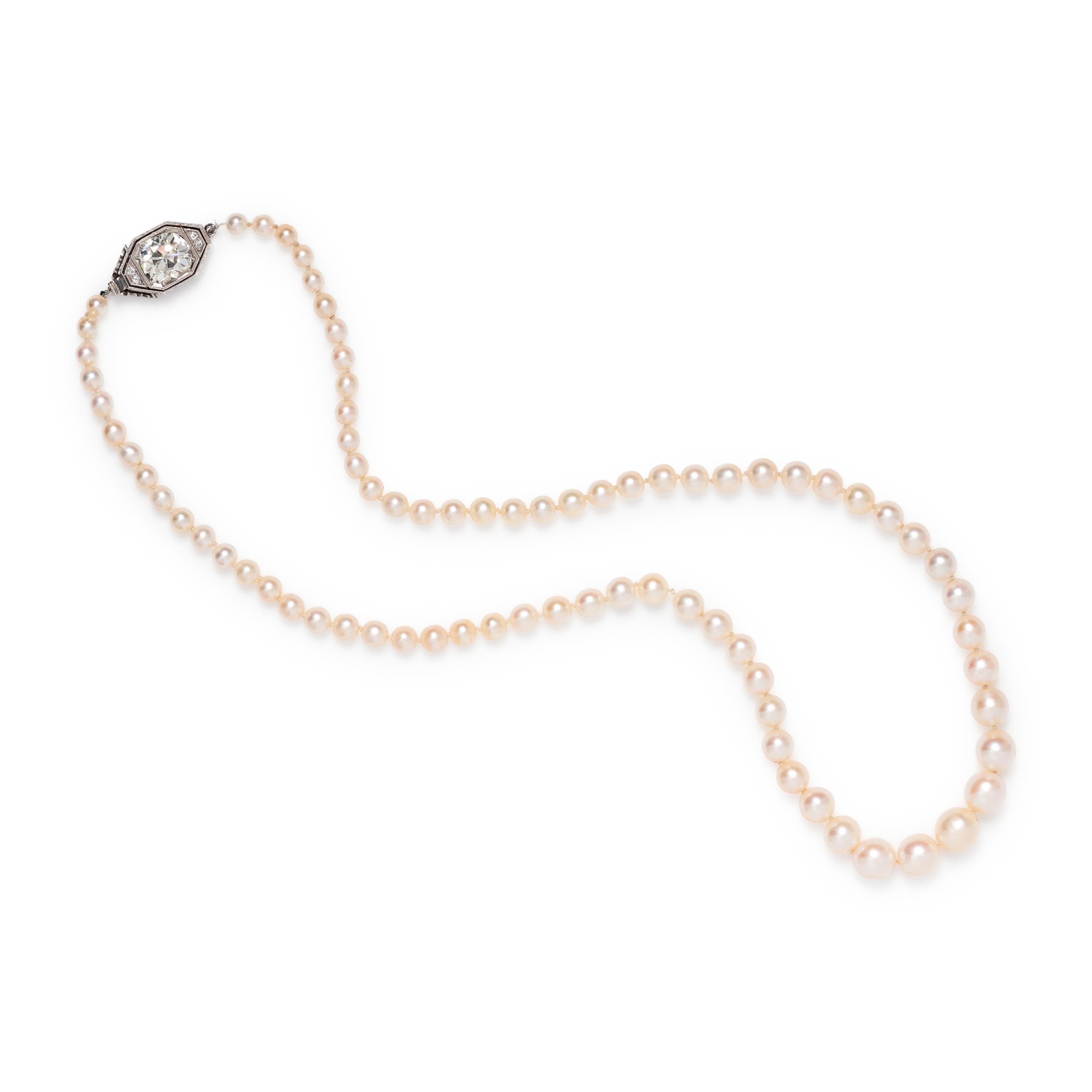 NATURAL PEARL AND DIAMOND NECKLACE