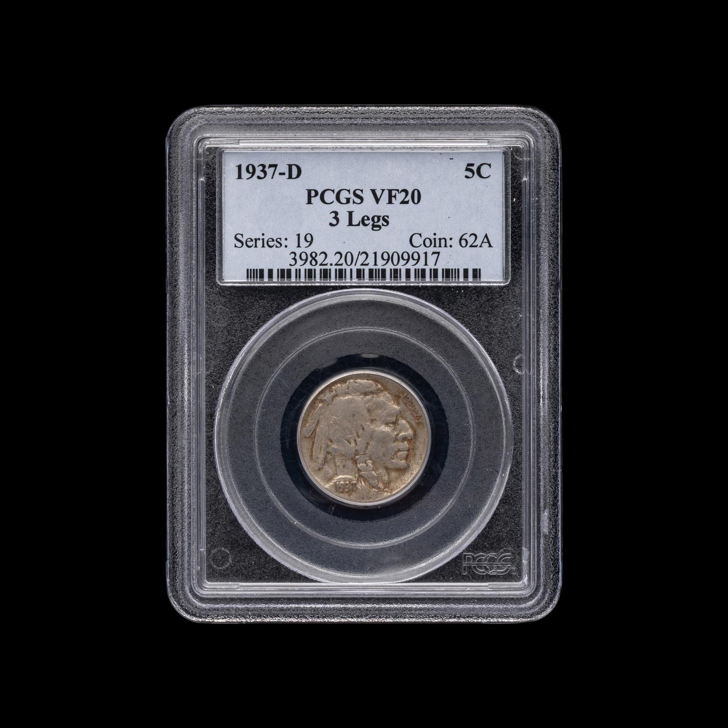 A 1937-D Buffalo: 3 Legs 5c Coin [PCGS VF20]