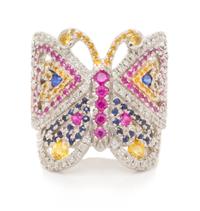 An 18 Karat White Gold, Multicolored Sapphire and Diamond Butterfly Motif Ring, 11.00 dwts.