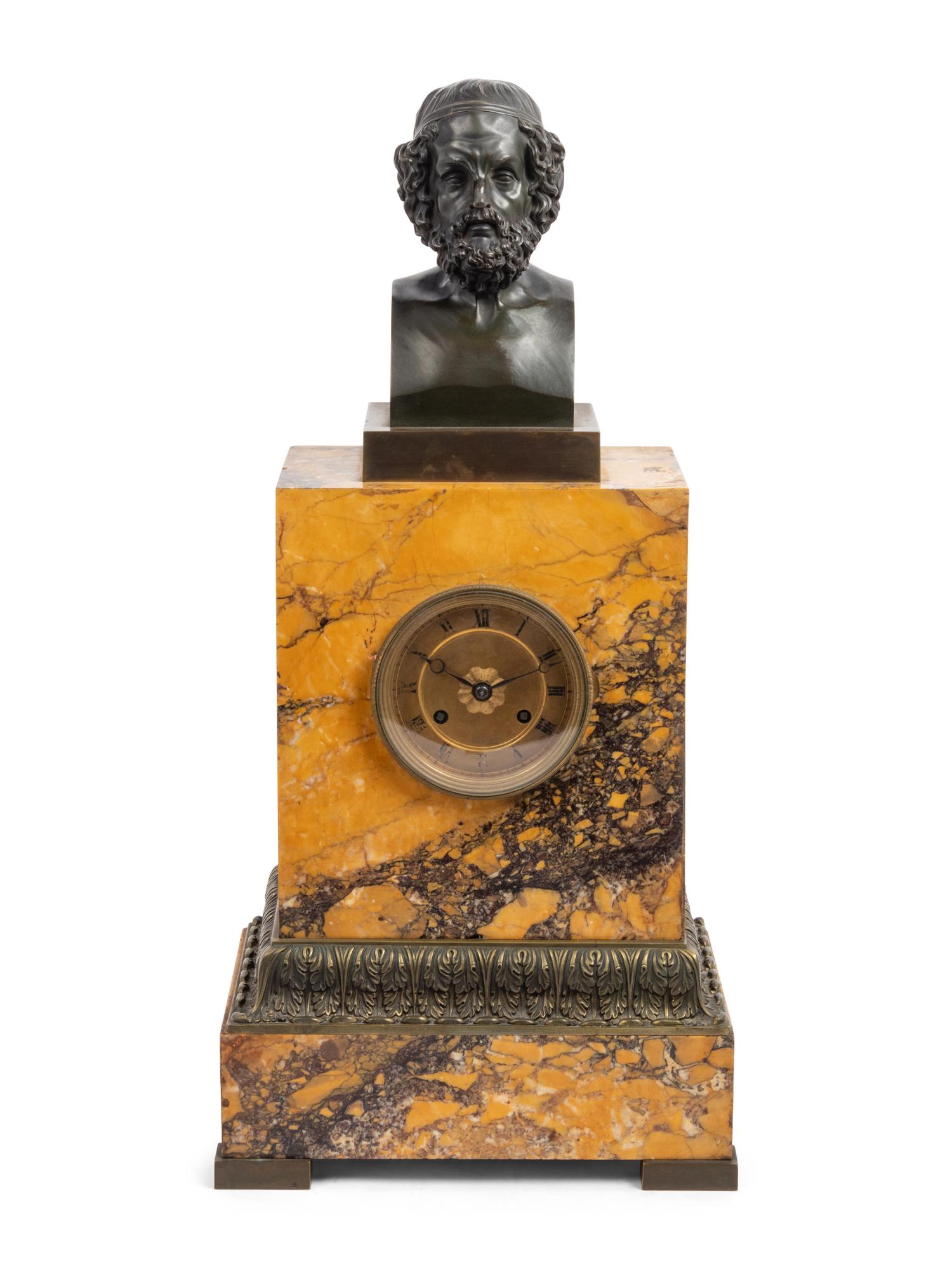 A Louis Philippe Bronze and Sienna Marble Mantel Clock