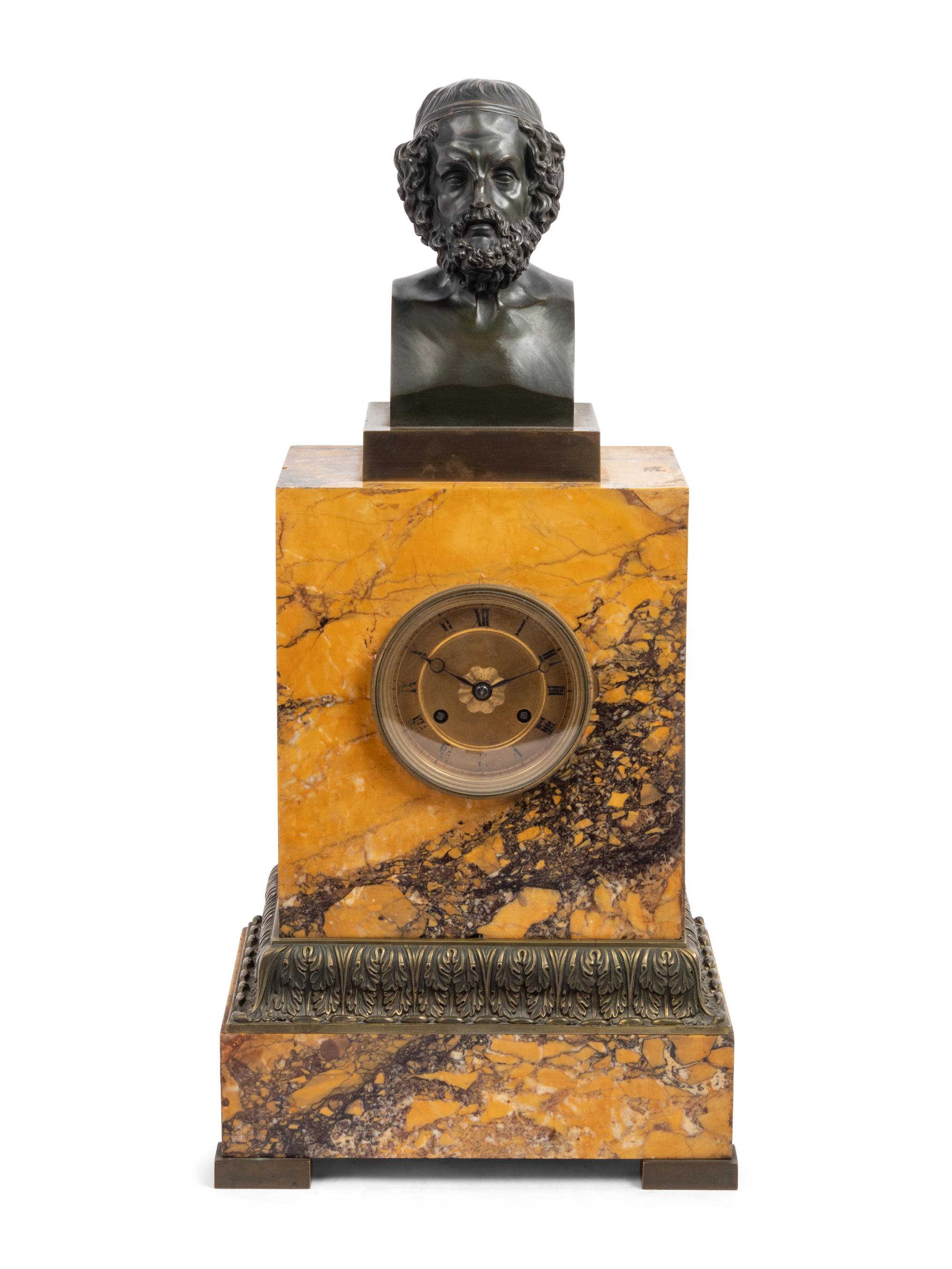A Louis Philippe Bronze and Sienna Marble Mantel Clock