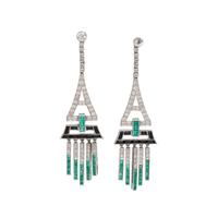 DIAMOND, EMERALD AND ONYX EARRINGS