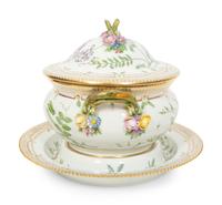 A Royal Copenhagen Flora Danica Porcelain Round Covered Tureen on Stand