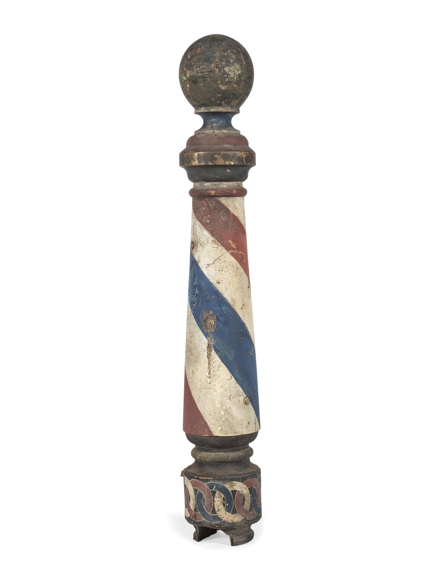 A Paint Decorated Wood Barber Pole