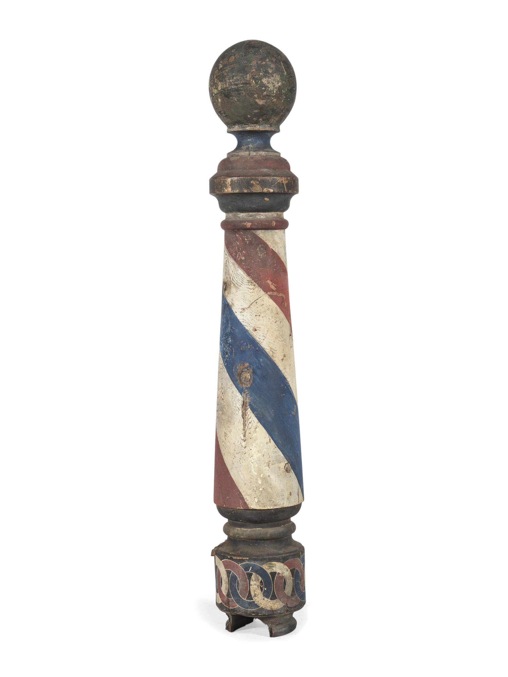 A Paint Decorated Wood Barber Pole