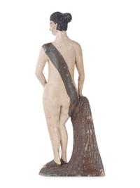A Carved Wood Folk Art Bather Figure Draped in a Robe