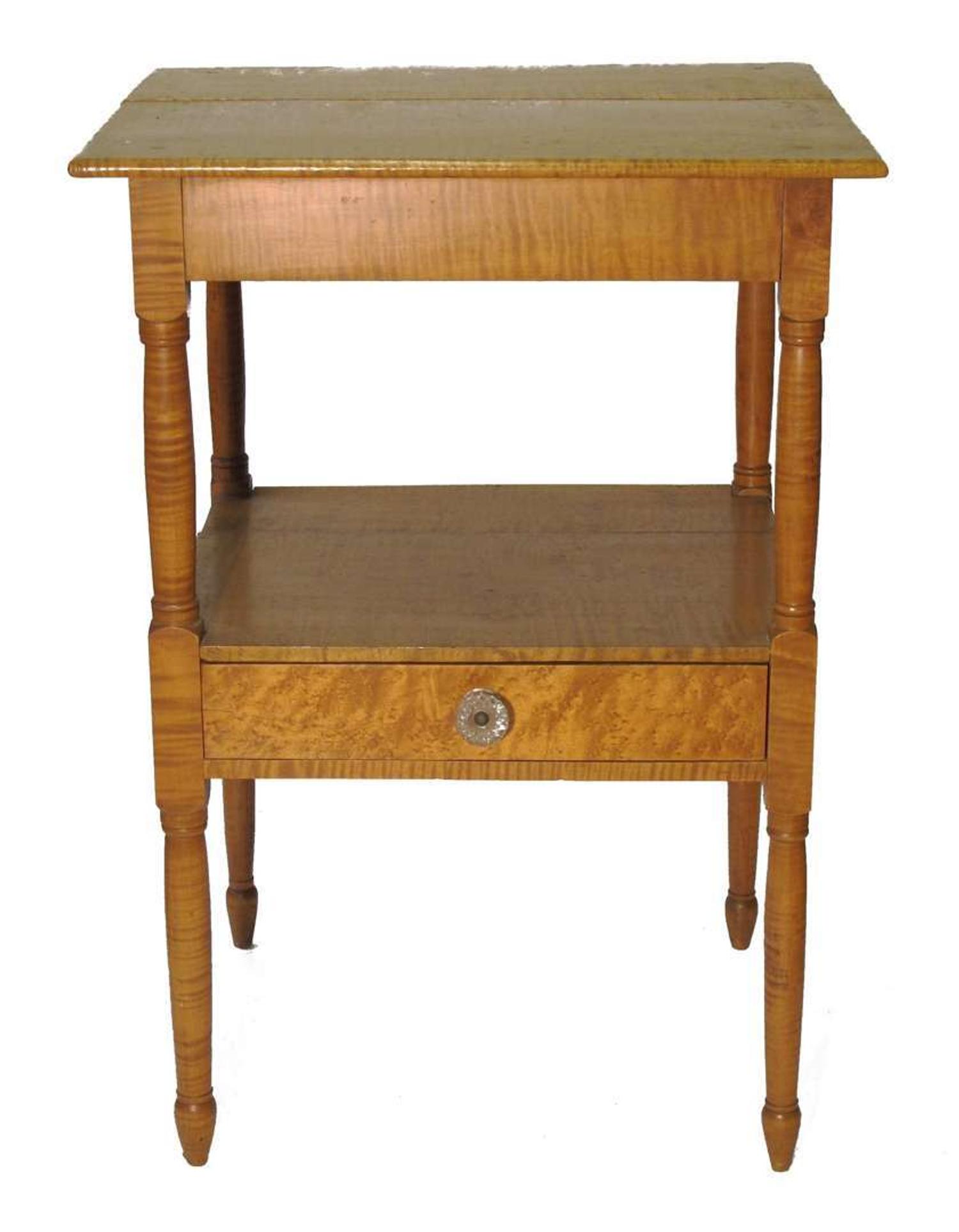 Late Federal tiger maple workstand 19th century