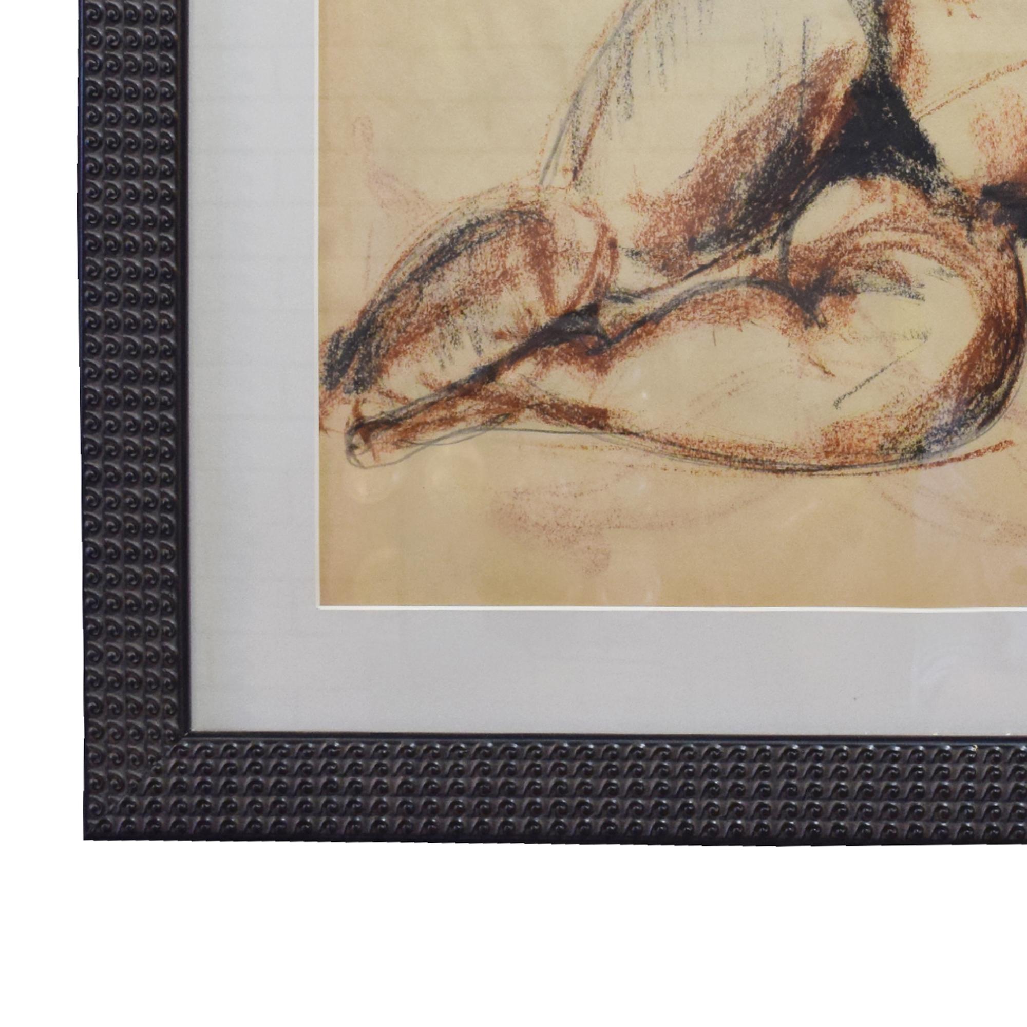 A Framed Pastel Figural Drawing 26.25" W x .5" D x 31.25" H — United States, 20th Century