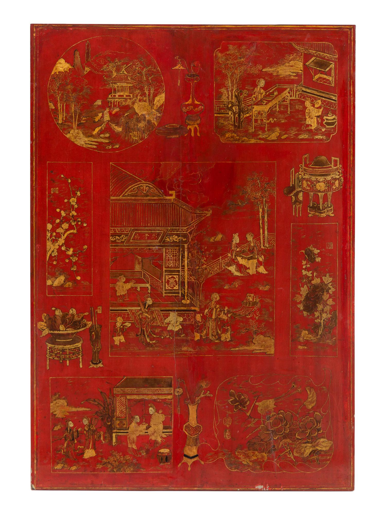 A Parcel Gilt and Red Lacquered Chinoiserie Decorated Low Table