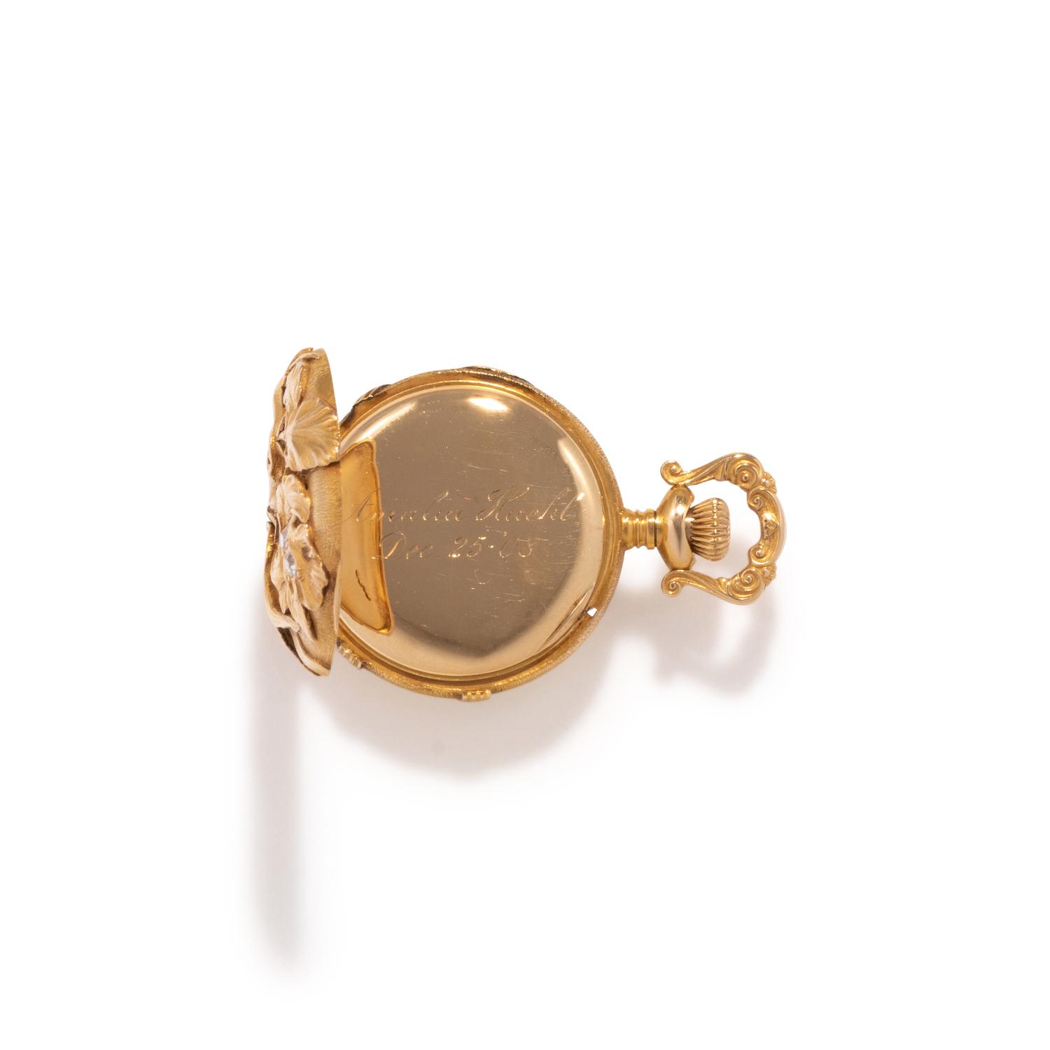ART NOUVEAU, ELGIN, 14K YELLOW GOLD AND DIAMOND POCKET WATCH
