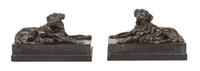A Pair of Bronze Mastiffs Width of each 14 inches.
