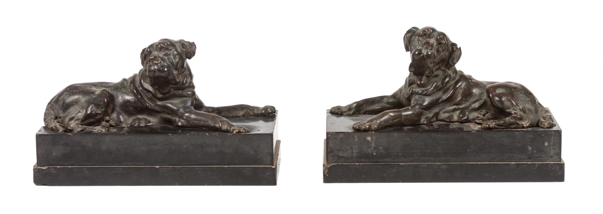 A Pair of Bronze Mastiffs Width of each 14 inches.