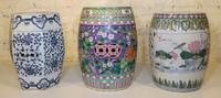 Three Chinese Porcelain Garden Stools Height of tallest 19 inches.