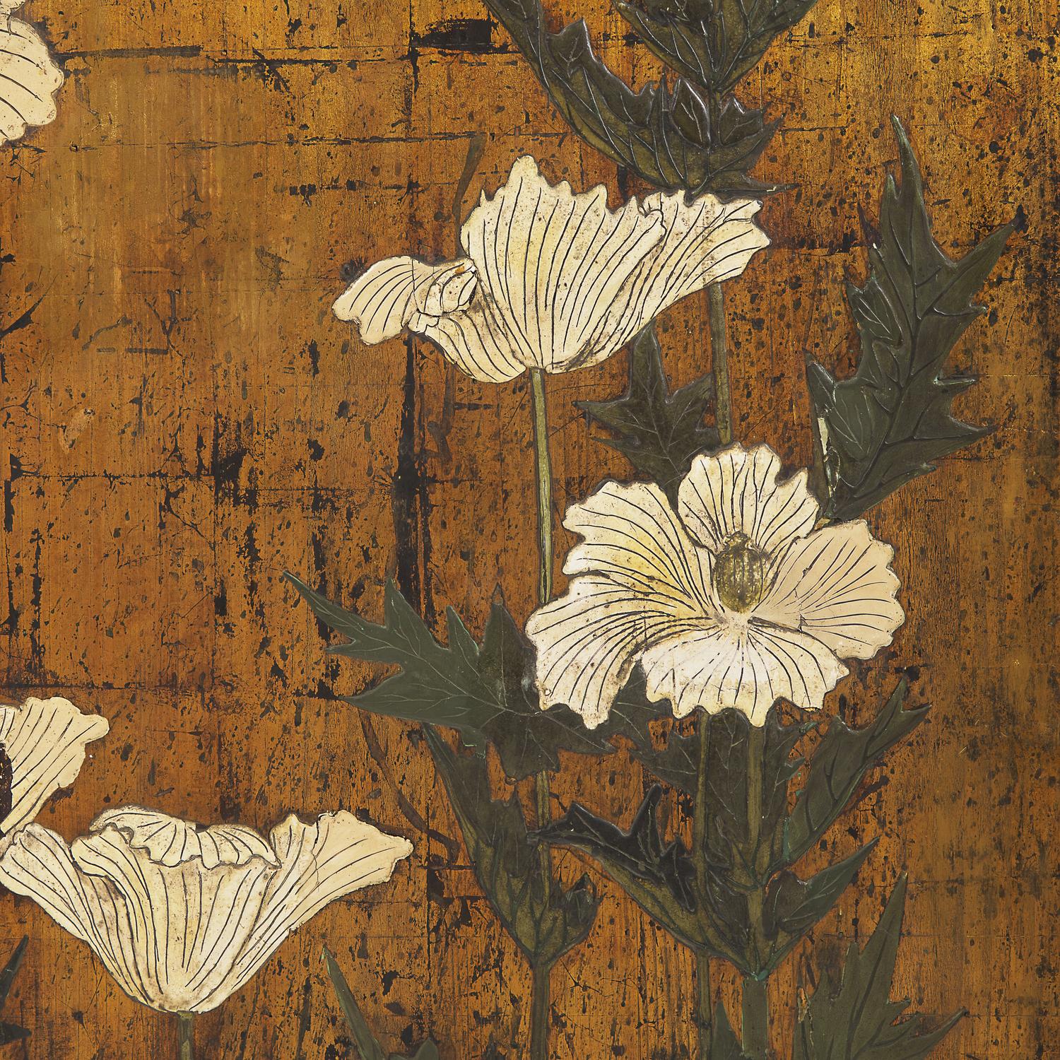 A Large Pair of Japanese Gold-Ground 'Poppies' Panels, Edo Period