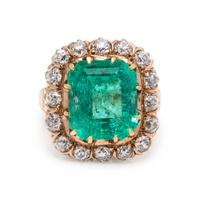 ANTIQUE, EMERALD AND DIAMOND RING
