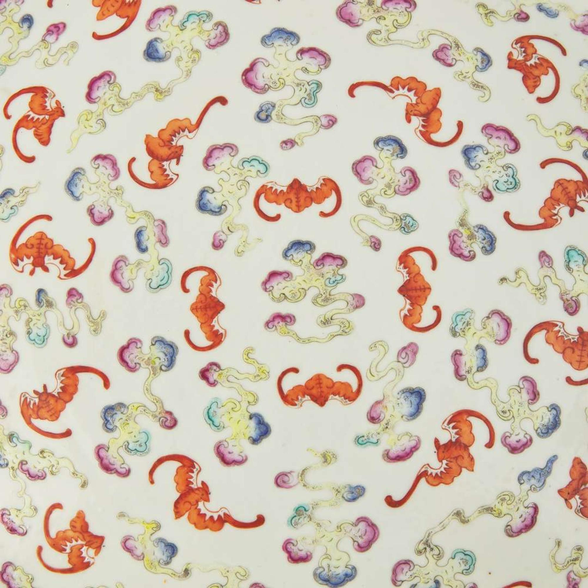 A Chinese famille rose-decorated porcelain “Thousand Bats” charger “洪福齊天”盤 Guangxu six-character mark and of the period ??? ? ??
