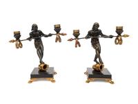 A Pair of Carriere-Belleuse Bronze and Gilt Bronze Candelabra — 19TH CENTURY