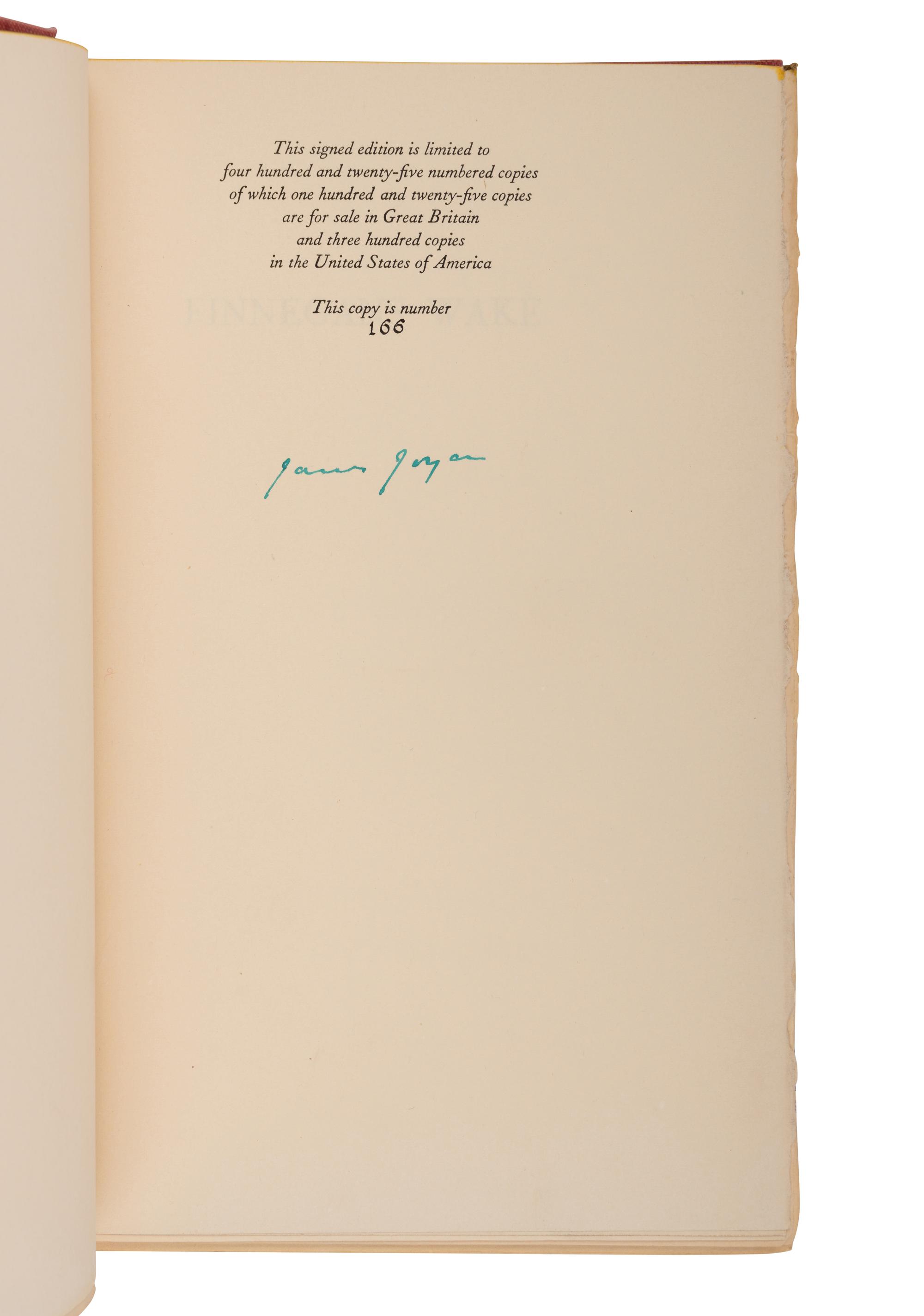 JOYCE, James (1882-1941). Finnegans Wake . London: Faber & Faber, 1939.