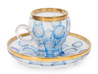 A Bohemian Cobalt Cut-to-Clear Glass Teacup and Saucer