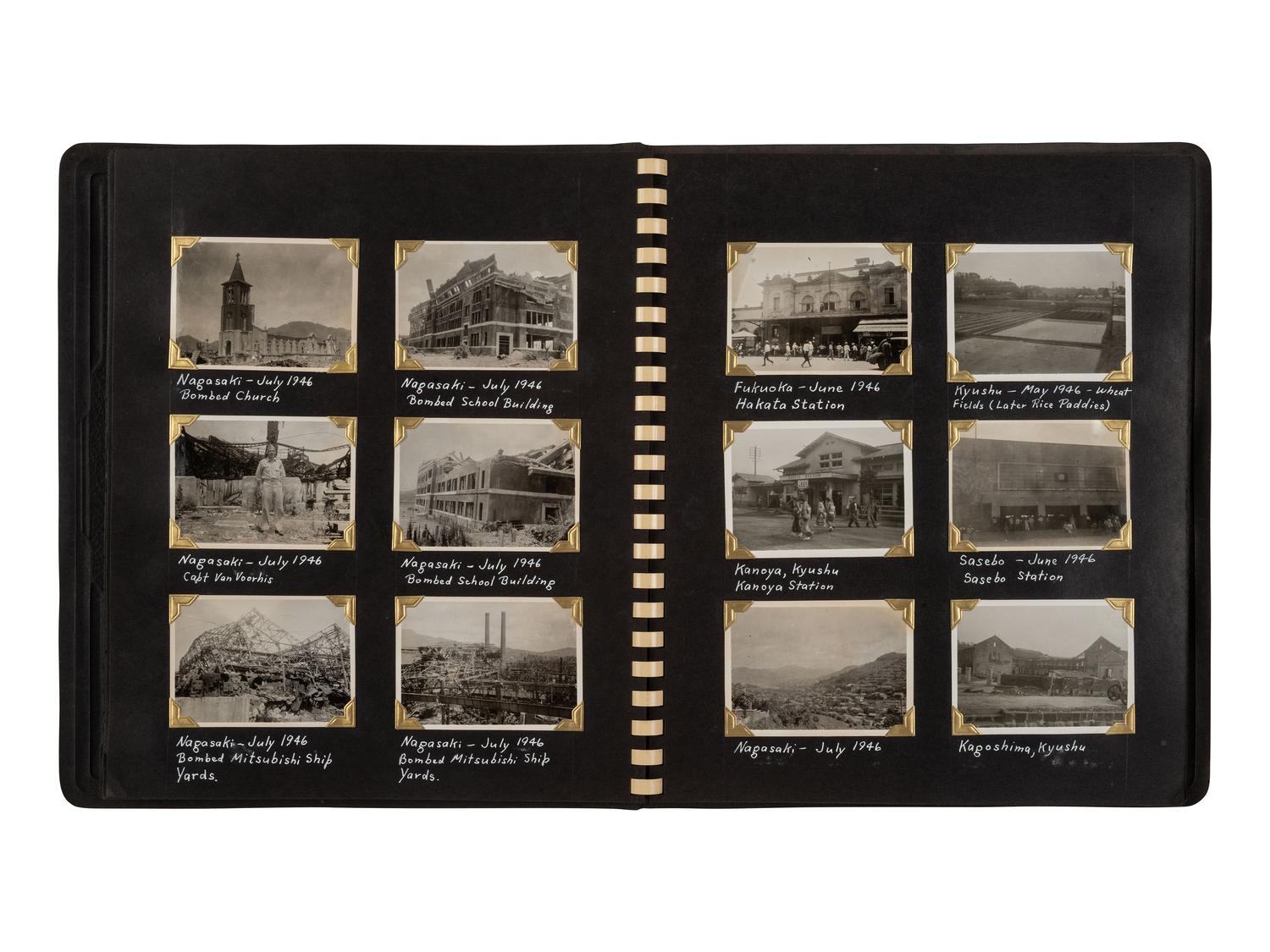 [WORLD WAR II]. Captain Van Voorhis collection, including photographs demonstrating the aftereffects of the atomic bomb and the reconstruction and occupation of Japan. Ca 1945-1947.