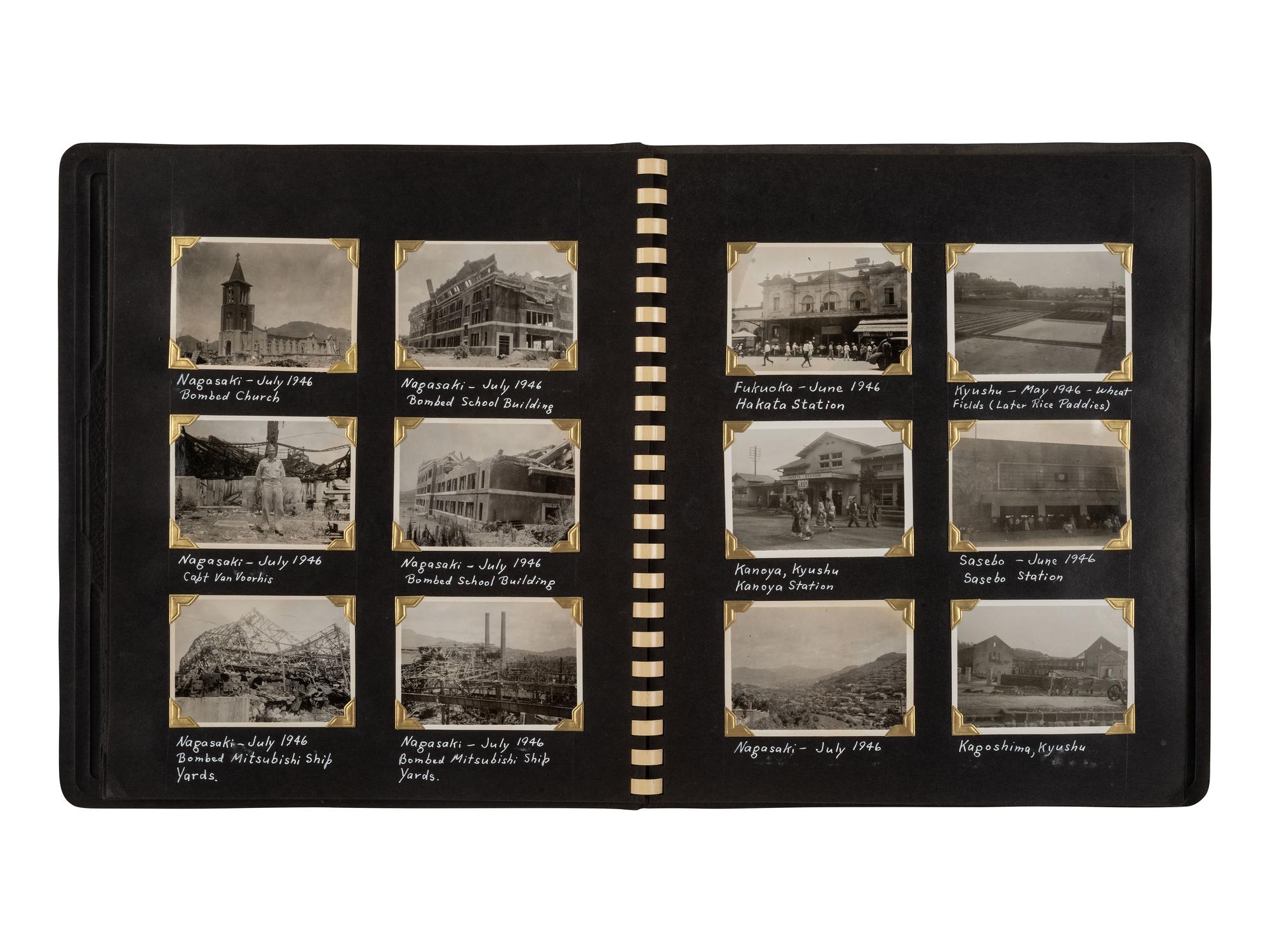 [WORLD WAR II]. Captain Van Voorhis collection, including photographs demonstrating the aftereffects of the atomic bomb and the reconstruction and occupation of Japan. Ca 1945-1947.